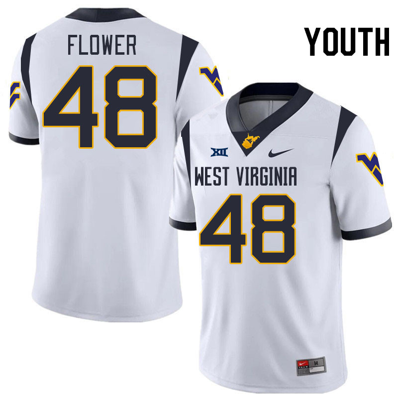 Youth #48 Nate Flower West Virginia Mountaineers College 2024 New Uniforms Football Jerseys Stitched